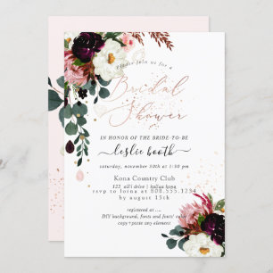PixDezines Watercolor Burgundy Roses Bridal Shower Invitation