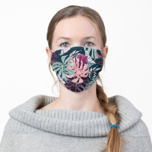 PixDezines Watercolor Celadon Berry Pink Monstera Adult Cloth Face Mask