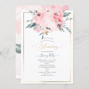 PixDezines Watercolor Delicate Peonies Baptism Invitation
