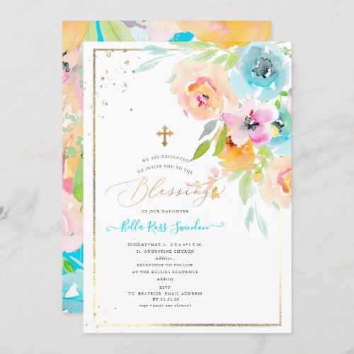 PixDezines Watercolor Delicate SpringBloom Baptism Invitation