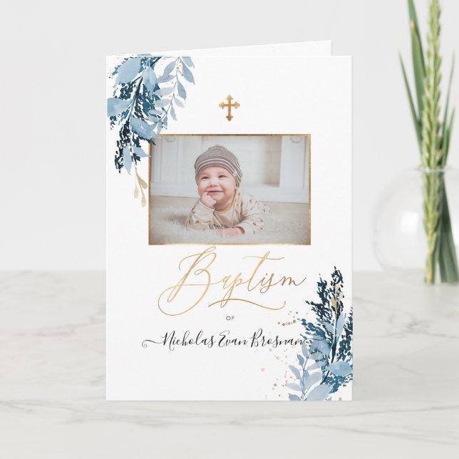 PixDezines Watercolor Dusty Blue Baptism Program (Front)