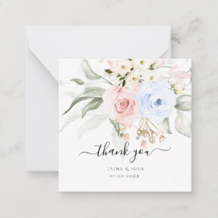 PixDezines Watercolor Dusty Blue Blush Pink Roses Note Card