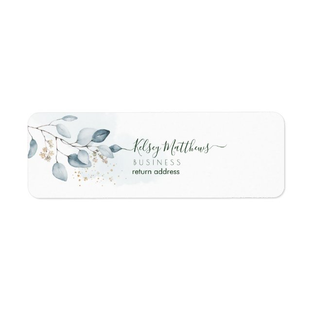 PixDezines Watercolor Dusty Blue Gum Eucalyptus Label (Front)
