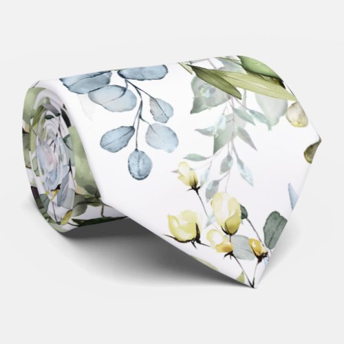 PixDezines Watercolor Dusty Blue Gum Foliage Neck Tie