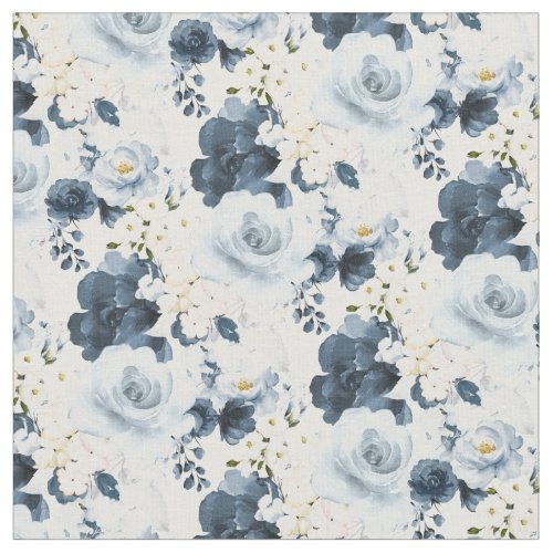 PixDezines Watercolor Dusty Blue Navy Roses Fabric