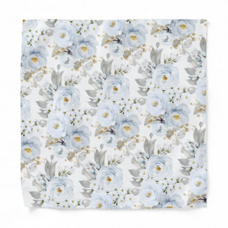 PixDezines Watercolor Dusty Blue Peonies Roses Bandana
