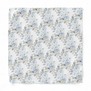 PixDezines Watercolor Dusty Blue Peonies Roses Bandana