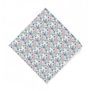 PixDezines Watercolor Dusty Blue Rose Peonies Bandana