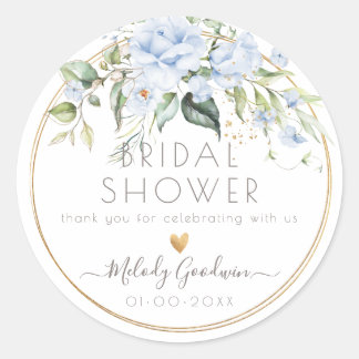 PixDezines Watercolor Dusty Blue Roses+Greenery Classic Round Sticker