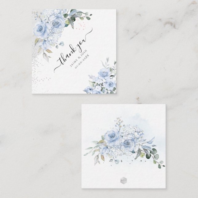 PixDezines Watercolor Dusty Blue Roses Thank You N Note Card (Front/Back)