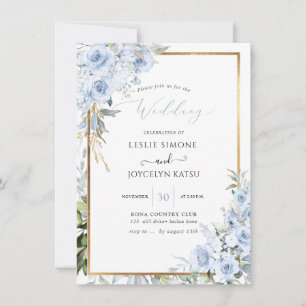 PixDezines Watercolor Dusty Blue Roses Wedding Invitation