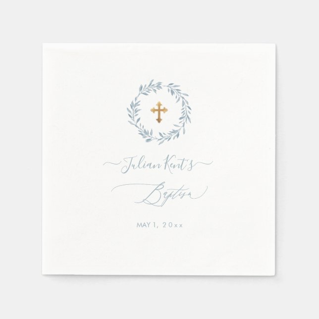 PixDezines Watercolor Dusty Blue Wreath  Napkins (Front)