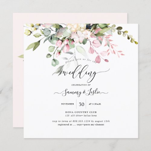 PixDezines Watercolor Dusty Blush Pink Eucalyptus Invitation