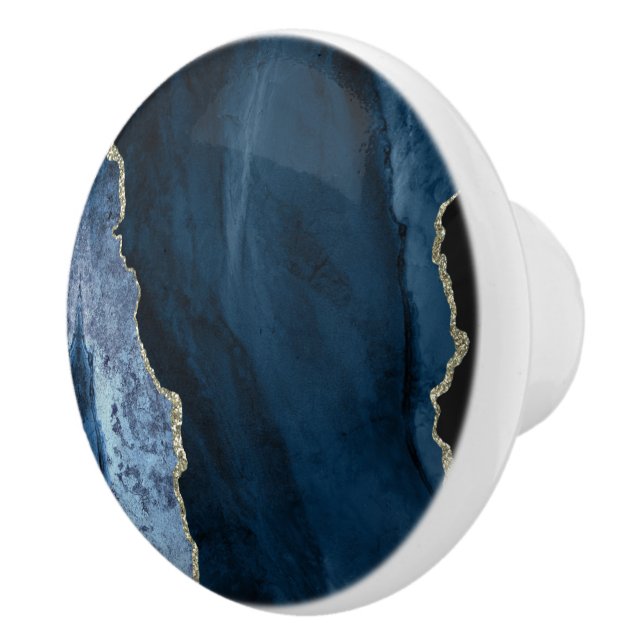 PixDezines Watercolor Dusty n Navy Blue Agate Ceramic Knob (Right)