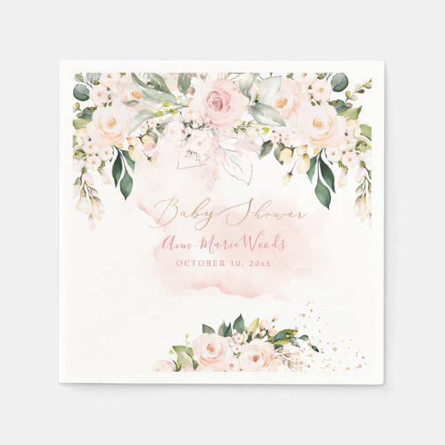 PixDezines Watercolor Dusty Pink Roses Baby Shower Napkins (Front)