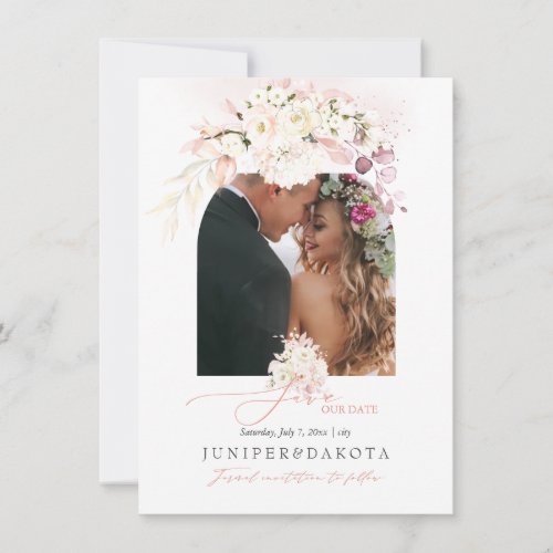 PixDezines Watercolor Dusty Pink Roses Hydrangea Save The Date