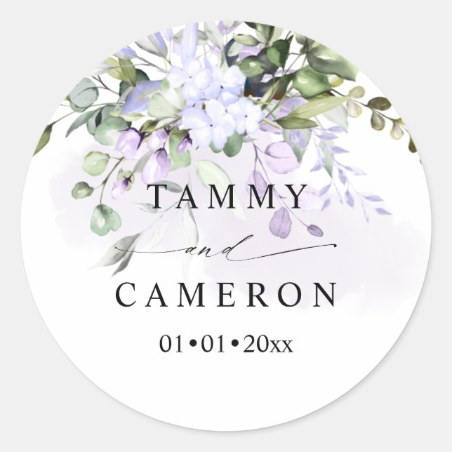 PixDezines Watercolor Dusty Purple Gum Eucalyptus  Classic Round Sticker (Front)
