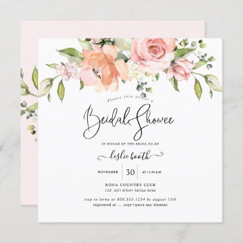 PixDezines Watercolor Dusty Rose Bridal Shower Invitation