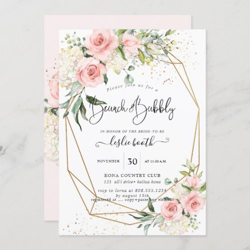 PixDezines Watercolor Dusty Rose BrunchBubbly Invitation