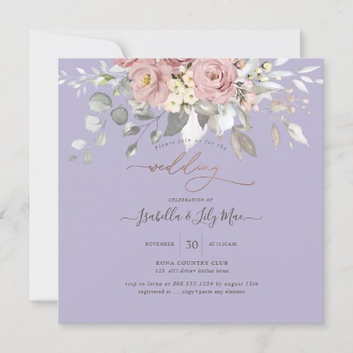 PixDezines Watercolor Dusty Rose Wedding Invitation