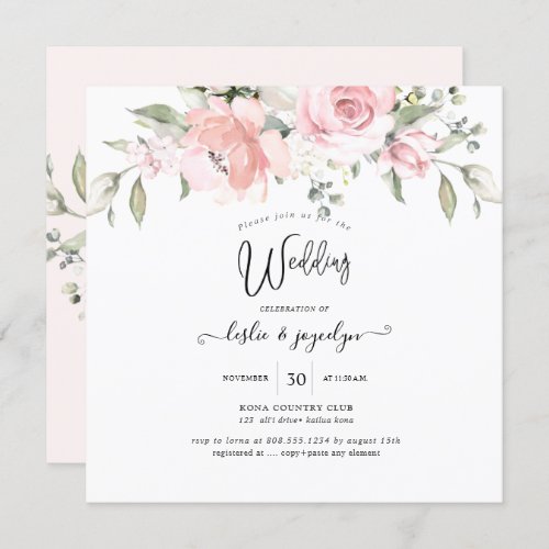 PixDezines Watercolor Dusty Rose Wedding Invitation