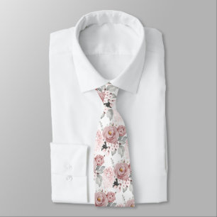 PixDezines Watercolor Dusty Roses Hydrangeas Neck Tie