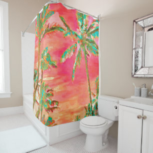 PixDezines Watercolor Effects/Hawaii/Coral/Teal Shower Curtain