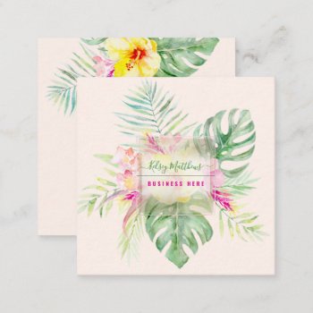 Pixdezines Watercolor Elegant Tropical Paradise Square Business Card by Create_Business_Card at Zazzle