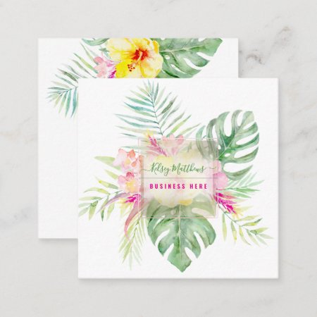 Pixdezines Watercolor Elegant Tropical Paradise Square Business Card