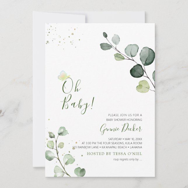 PixDezines Watercolor Eucalyptus Baby Shower Invitation (Front)