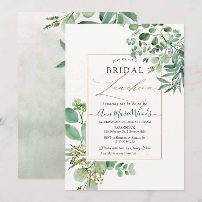 PixDezines Watercolor Eucalyptus Bridal Luncheon  Invitation (Front/Back)