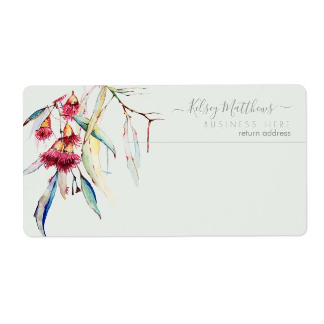 PixDezines Watercolor Eucalyptus Flowers Label (Front)