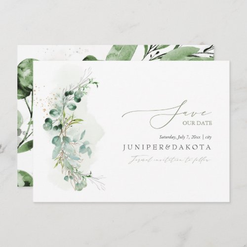 PixDezines Watercolor Eucalyptus Wreath Greenery Save The Date