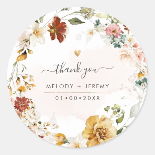 PixDezines Watercolor Fall Garden Flowers Classic Round Sticker