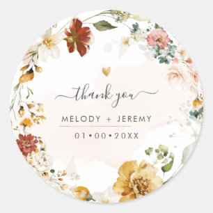 PixDezines Watercolor Fall Garden Flowers Classic Round Sticker