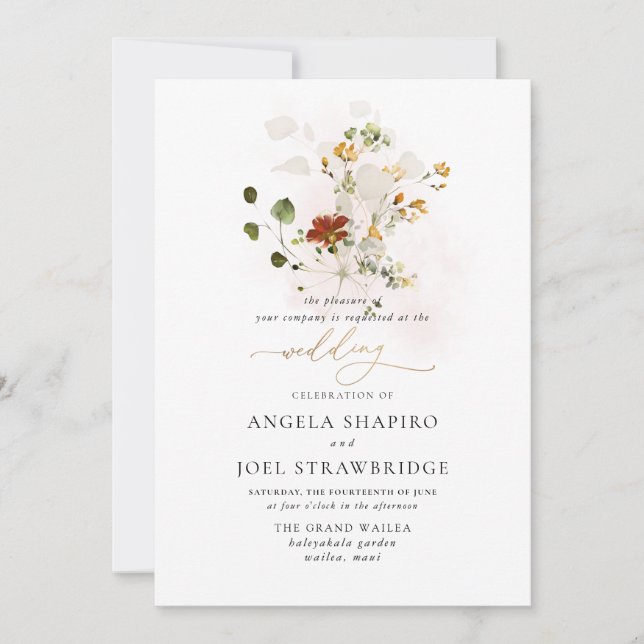 PixDezines Watercolor Fall Garden Flowers Invitation (Front)