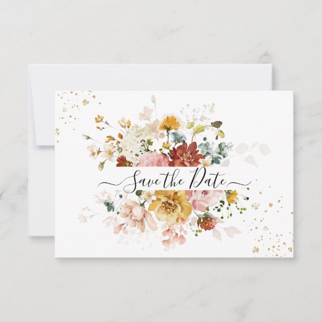 PixDezines Watercolor Fall Garden Flowers Save The Date (Front)