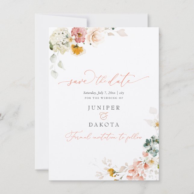 PixDezines Watercolor Fall Garden Flowers Save The Date (Front)