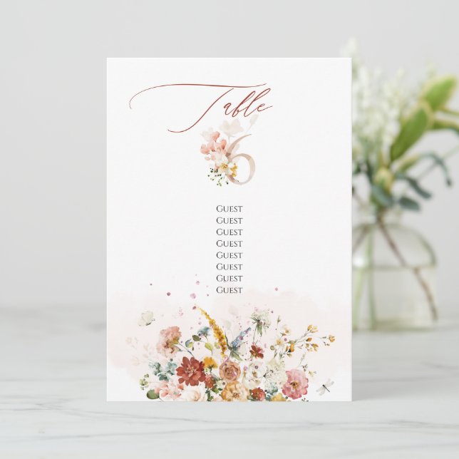 PixDezines Watercolor Fall Garden Flowers Table 6 Invitation (Standing Front)