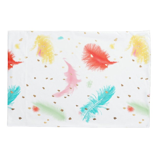 PixDezines Watercolor Feather/DIY background Pillow Case (Back-Left)
