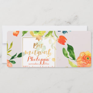PixDezines Watercolor/Floral/Bat Mitzvah Invitation