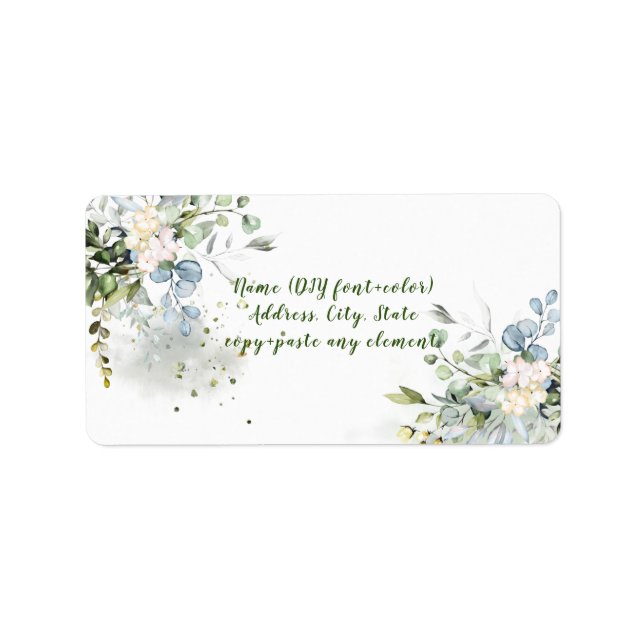 PixDezines Watercolor Floral+Blue Gum Eucalyptus Label (Front)