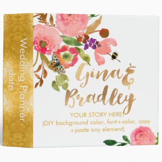 PixDezines Watercolor Floral Wedding Planner Binder