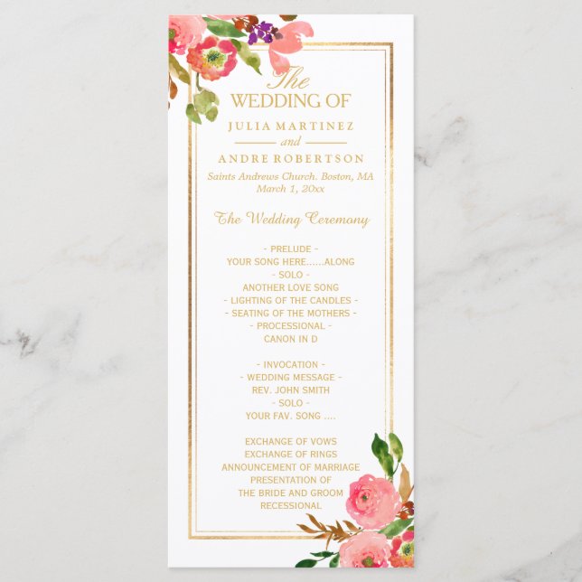 PixDezines Watercolor Floral Wedding Program (Front)