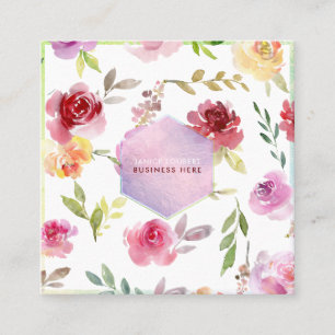 PixDezines Watercolor Flowers Blue Honeycomb Square Business Card