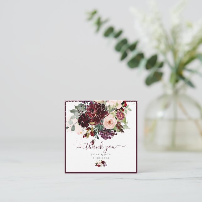 PixDezines Watercolor Flowers Blush and Burgundy Note Card (Standing Front)