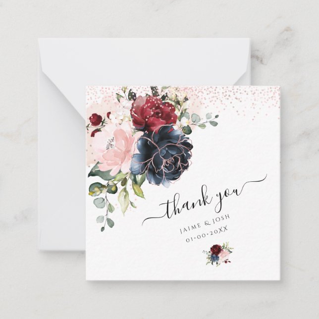 PixDezines Watercolor Flowers Blush Burgundy Navy Note Card (Front)