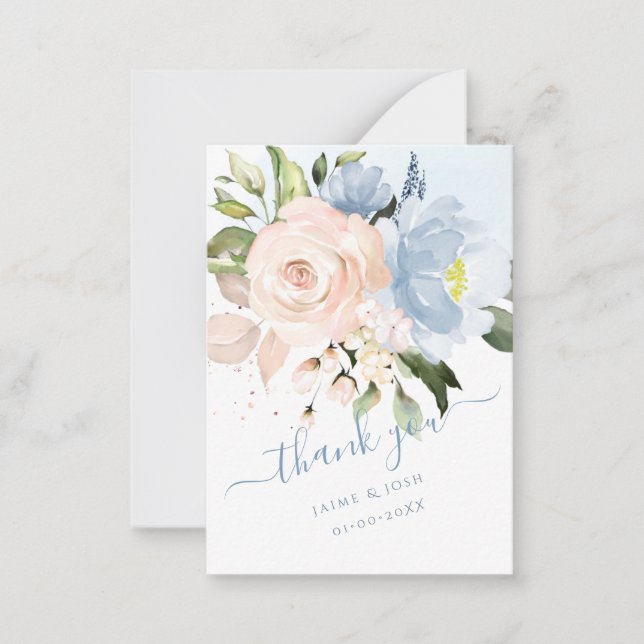 PixDezines Watercolor Flowers Blush Dusty Blue  Note Card (Front)