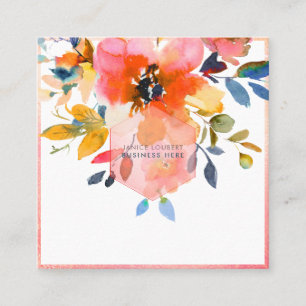 PixDezines Watercolor Flowers Garden Roses Square Business Card