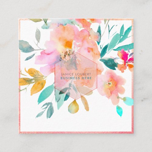 PixDezines Watercolor Flowers Garden Roses Square Business Card